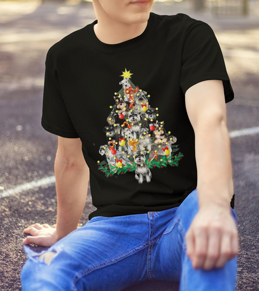 Schnauzer Dogs Christmas Tree With Festive Decorations T-Shirt