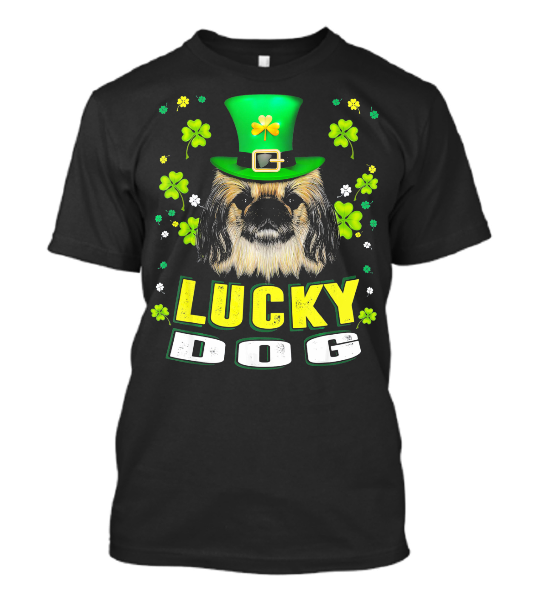 St Patricks Day Pekingese Lucky Dog With Shamrocks And Green Hat T-Shirt