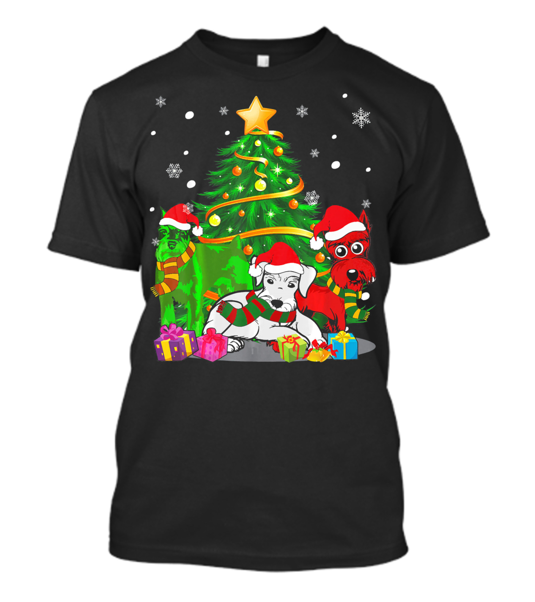 Schnauzer Family Christmas Time With Festive Tree And Gifts T-Shirt