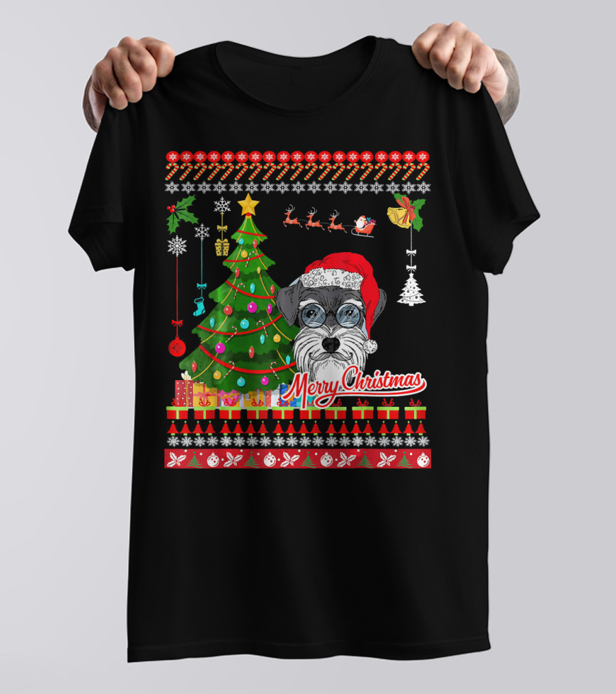 Merry Christmas Schnauzer Dog Santa Hat Ugly T-Shirt