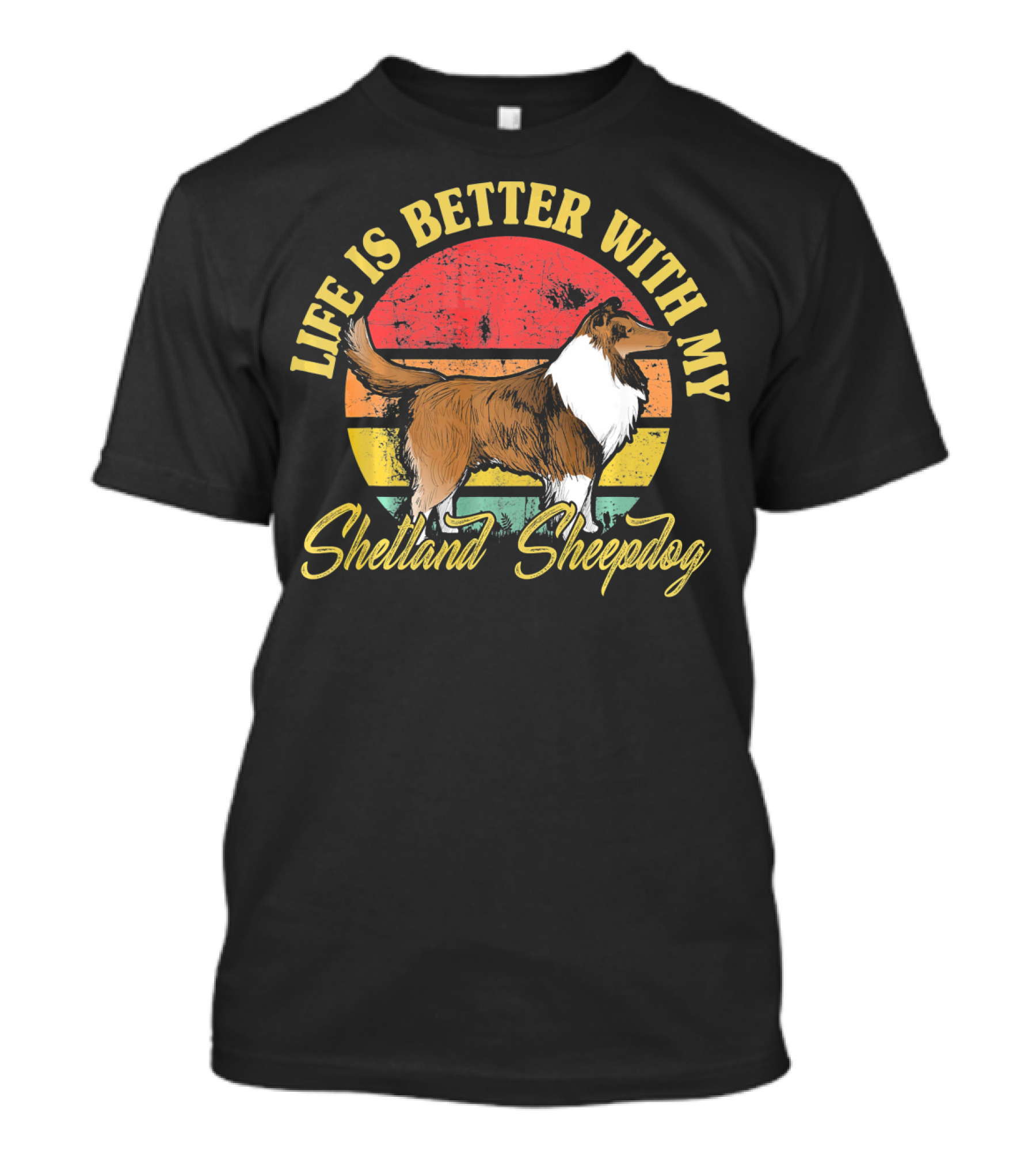 Life Is Better With My Shetland Sheepdog Vintage Retro Sunset T-Shirt