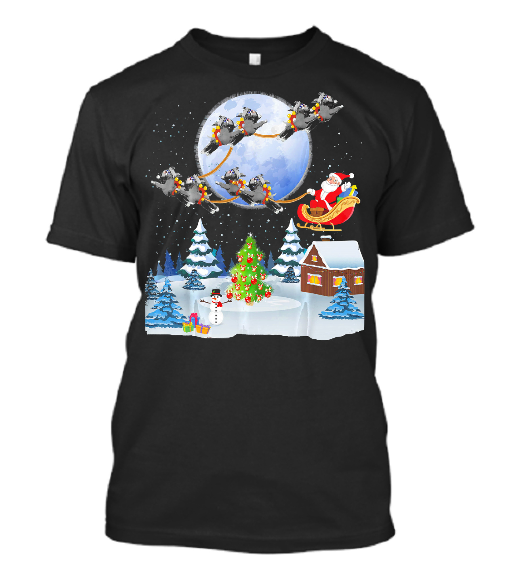 Christmas Schnauzer Reindeer Sleigh Santa Winter Wonderland T-Shirt