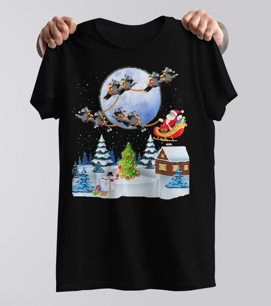 Christmas Schnauzer Reindeer Sleigh Santa Winter Wonderland T-Shirt