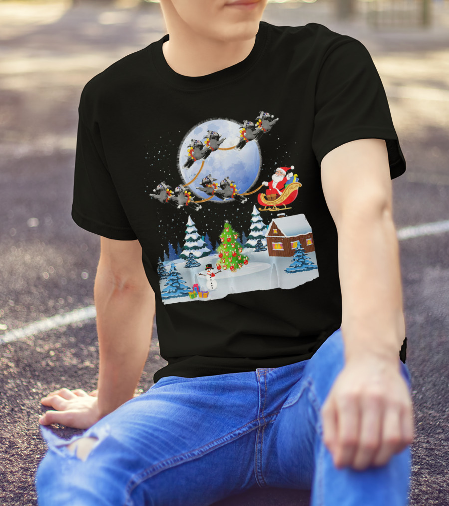 Christmas Schnauzer Reindeer Sleigh Santa Winter Wonderland T-Shirt