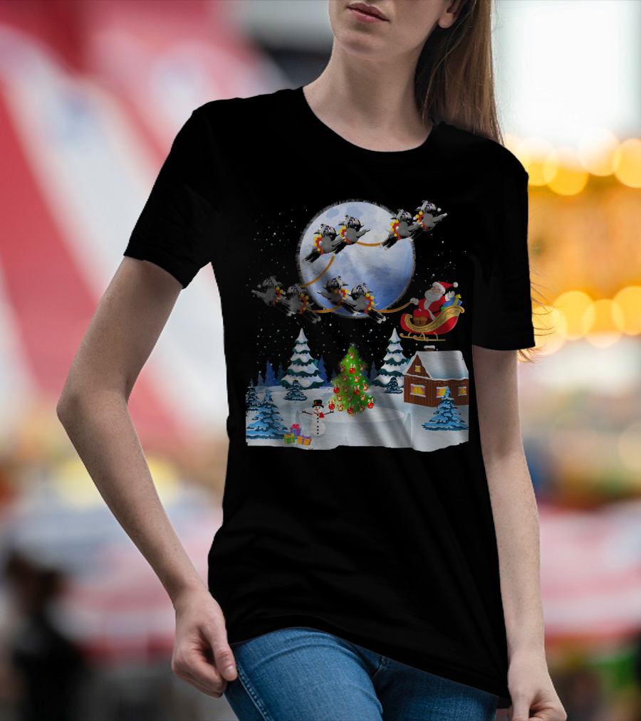 Christmas Schnauzer Reindeer Sleigh Santa Winter Wonderland T-Shirt