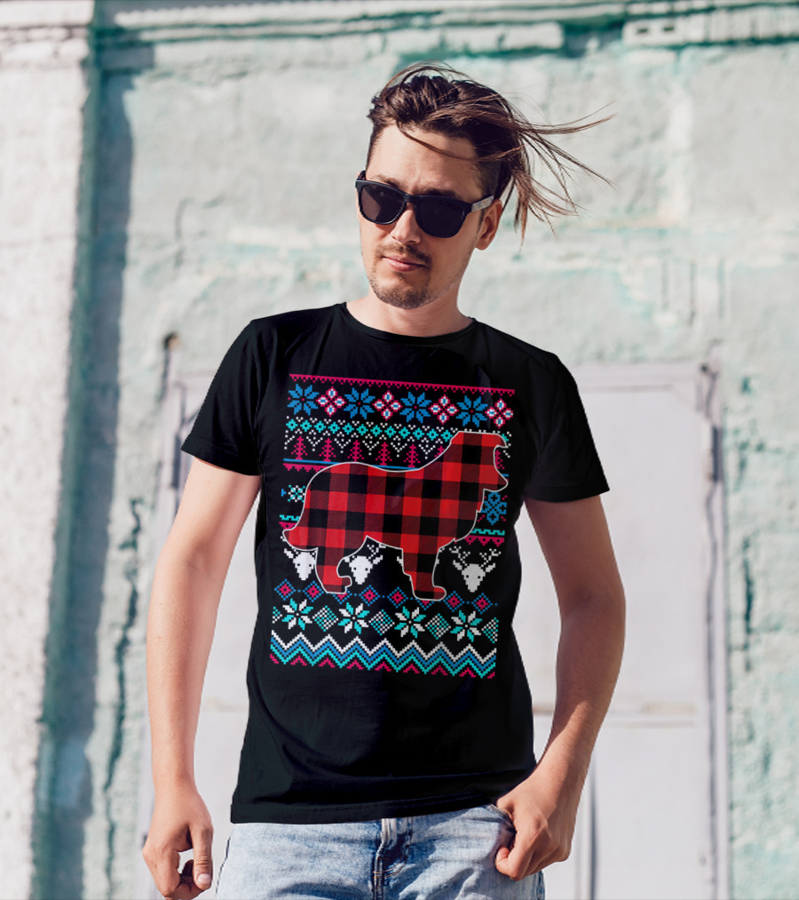 Red Plaid Sheltie Merry Christmas Ugly T-Shirt