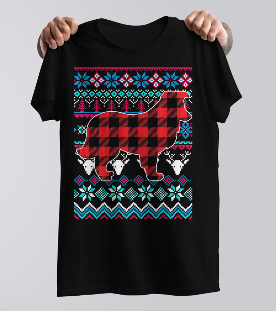 Red Plaid Sheltie Merry Christmas Ugly T-Shirt