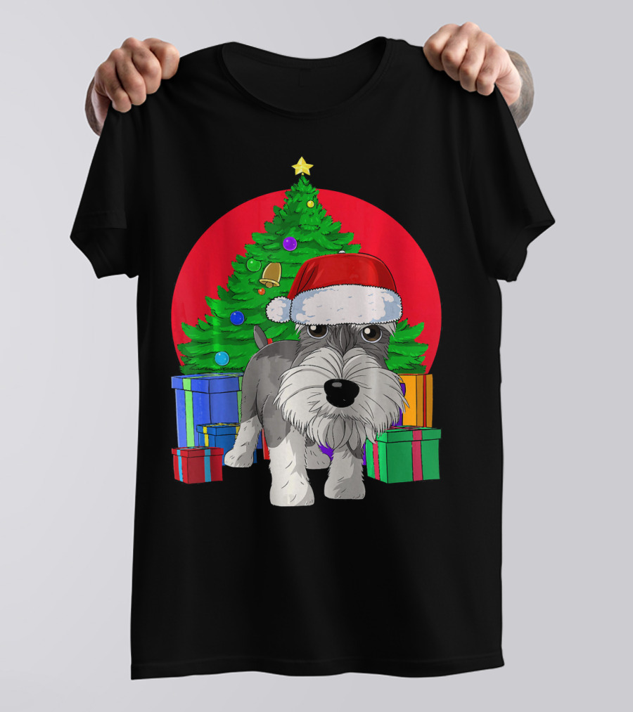 Merry Christmas Schnauzer Santa Hat Christmas Tree Presents T-Shirt