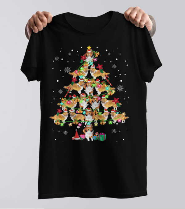 Shetland Sheepdog Snowflake Christmas Tree With Gifts T-Shirt
