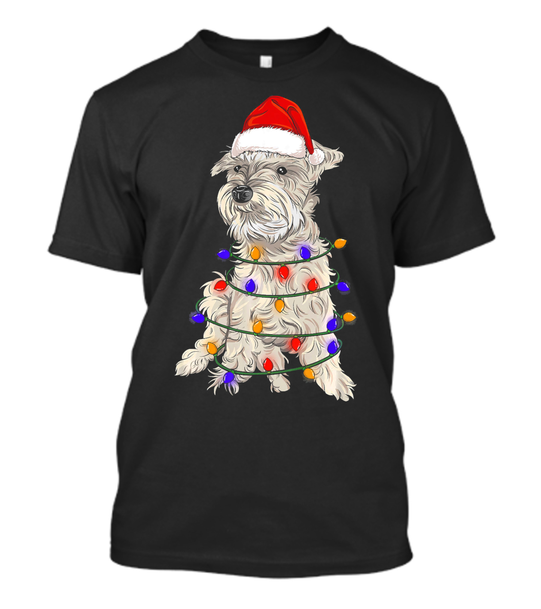 Schnauzer Santa Hat Christmas Lights Wrapping T-Shirt