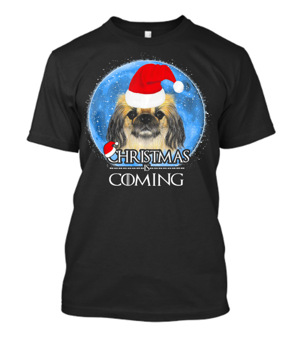 Christmas Is Coming Pekingese Dog Santa Hat T-Shirt