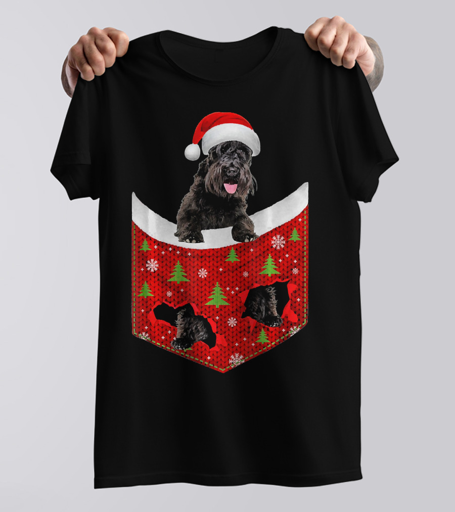 Miniature Schnauzer Christmas Santa Hat Trees Snowflakes Pocket T-Shirt