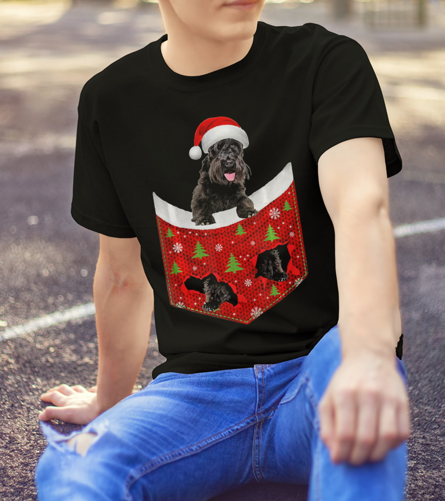 Miniature Schnauzer Christmas Santa Hat Trees Snowflakes Pocket T-Shirt