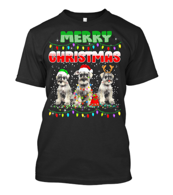Merry Christmas Schnauzer Dogs Holiday Lights T-Shirt