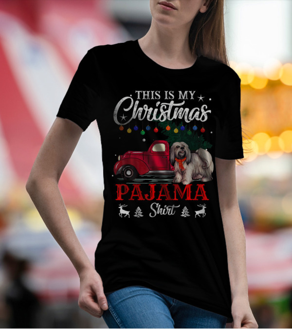 This Is My Christmas Lhasa Pajama Shirt Holiday Truck And Lights T-Shirt