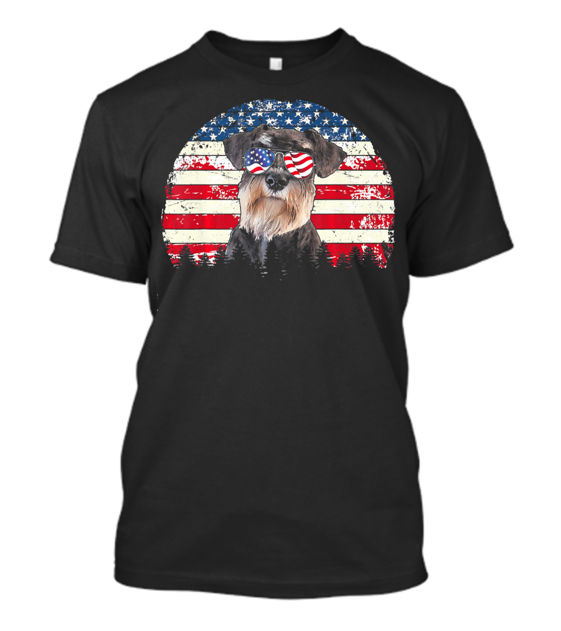 Schnauzer Dog Wearing American Flag Sunglasses Independence Day T-Shirt