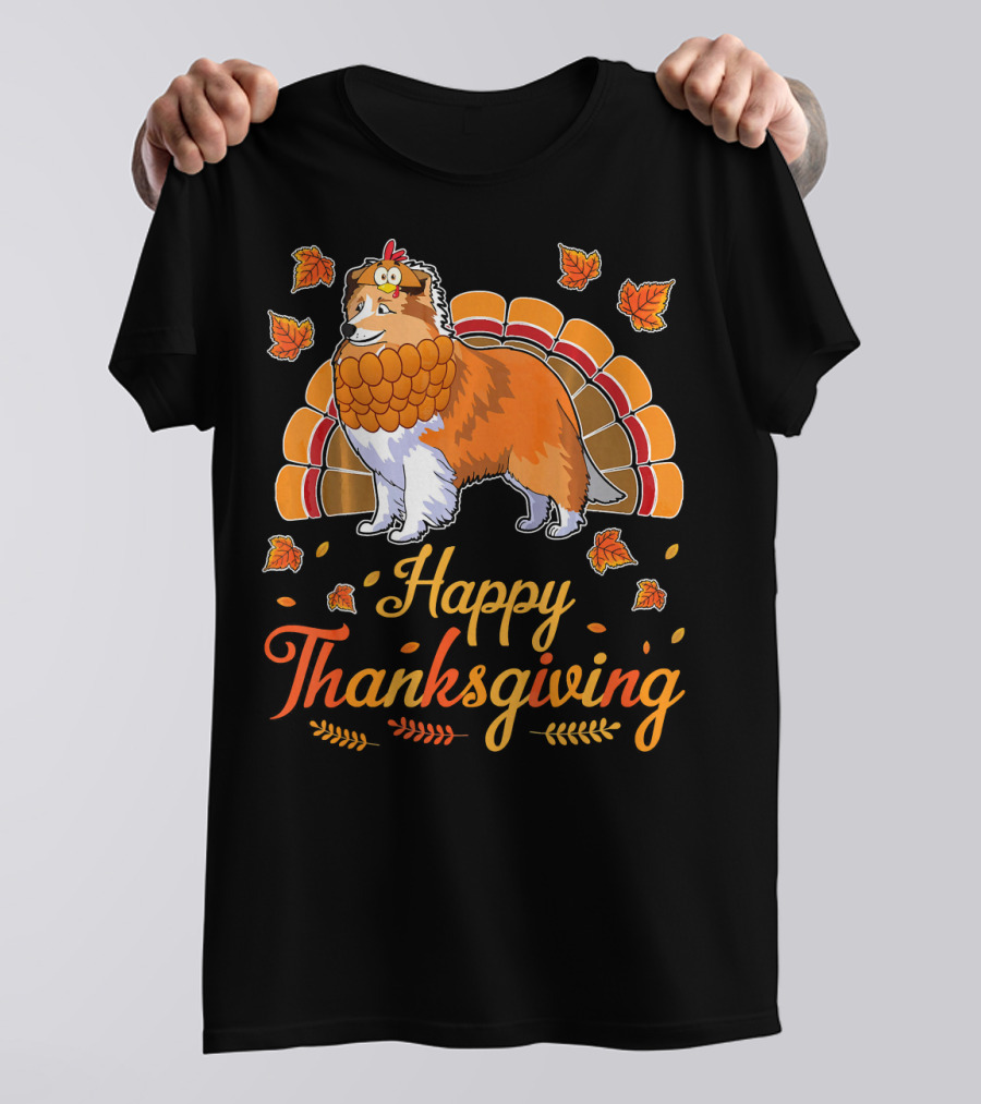 Happy Thanksgiving Turkey Sheltie Dog T-Shirt