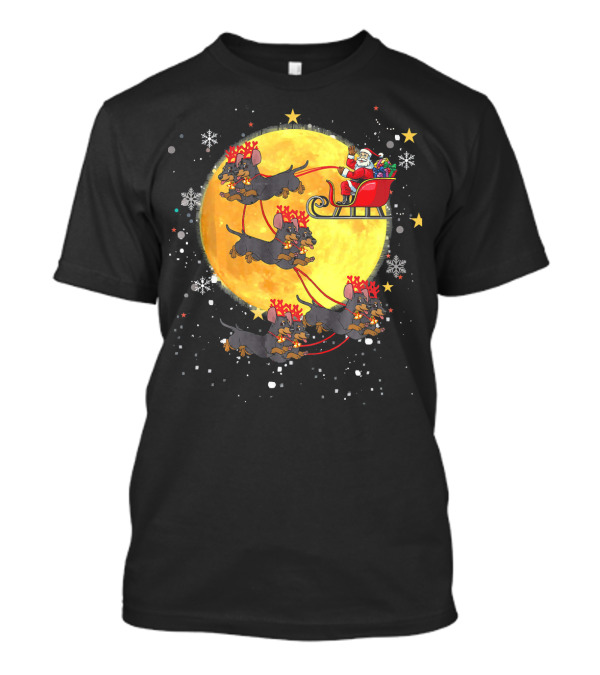 Schnauzer Reindeer Santa Sleigh Christmas Moon Snowflakes T-Shirt