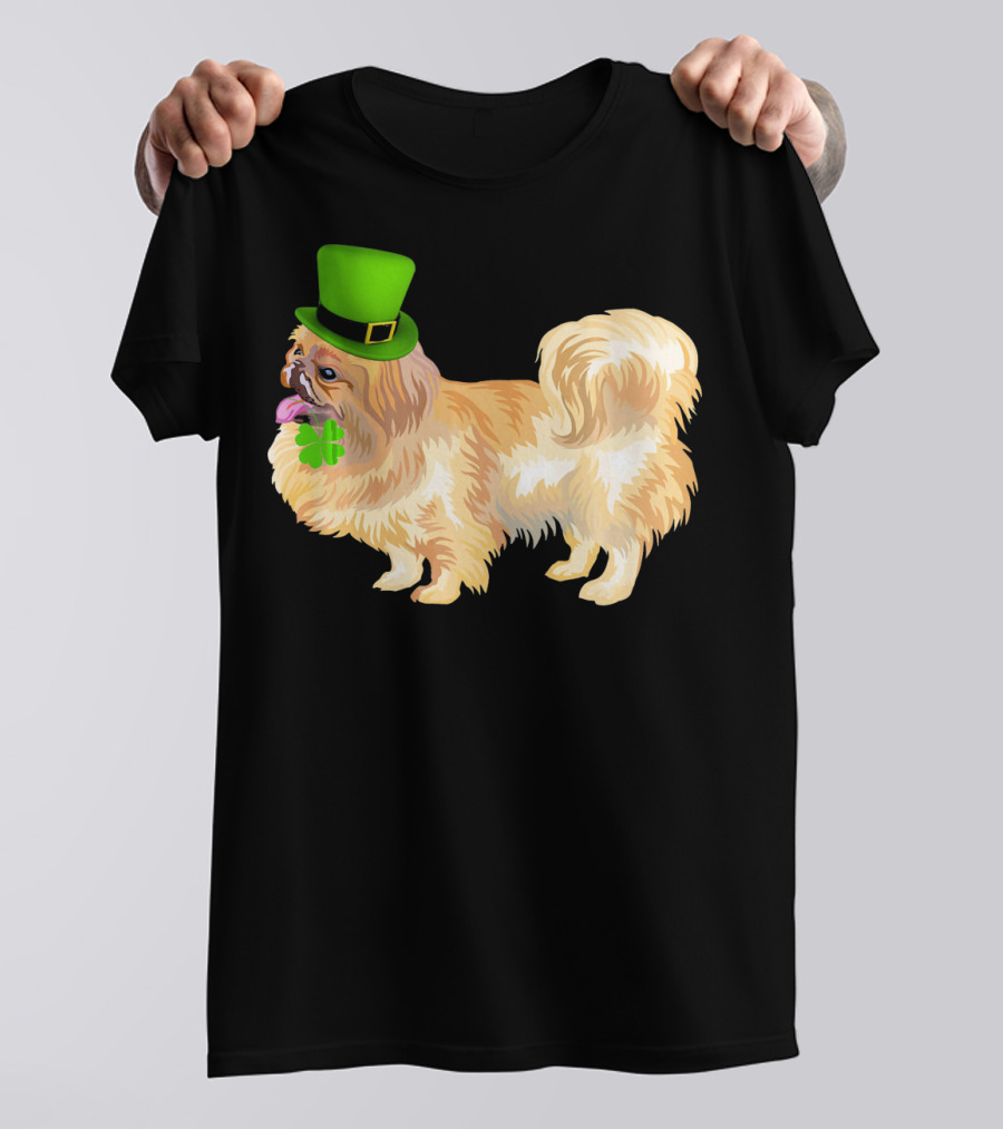 Pekingese Dog With Green Hat And Shamrock For St Patricks Day T-Shirt