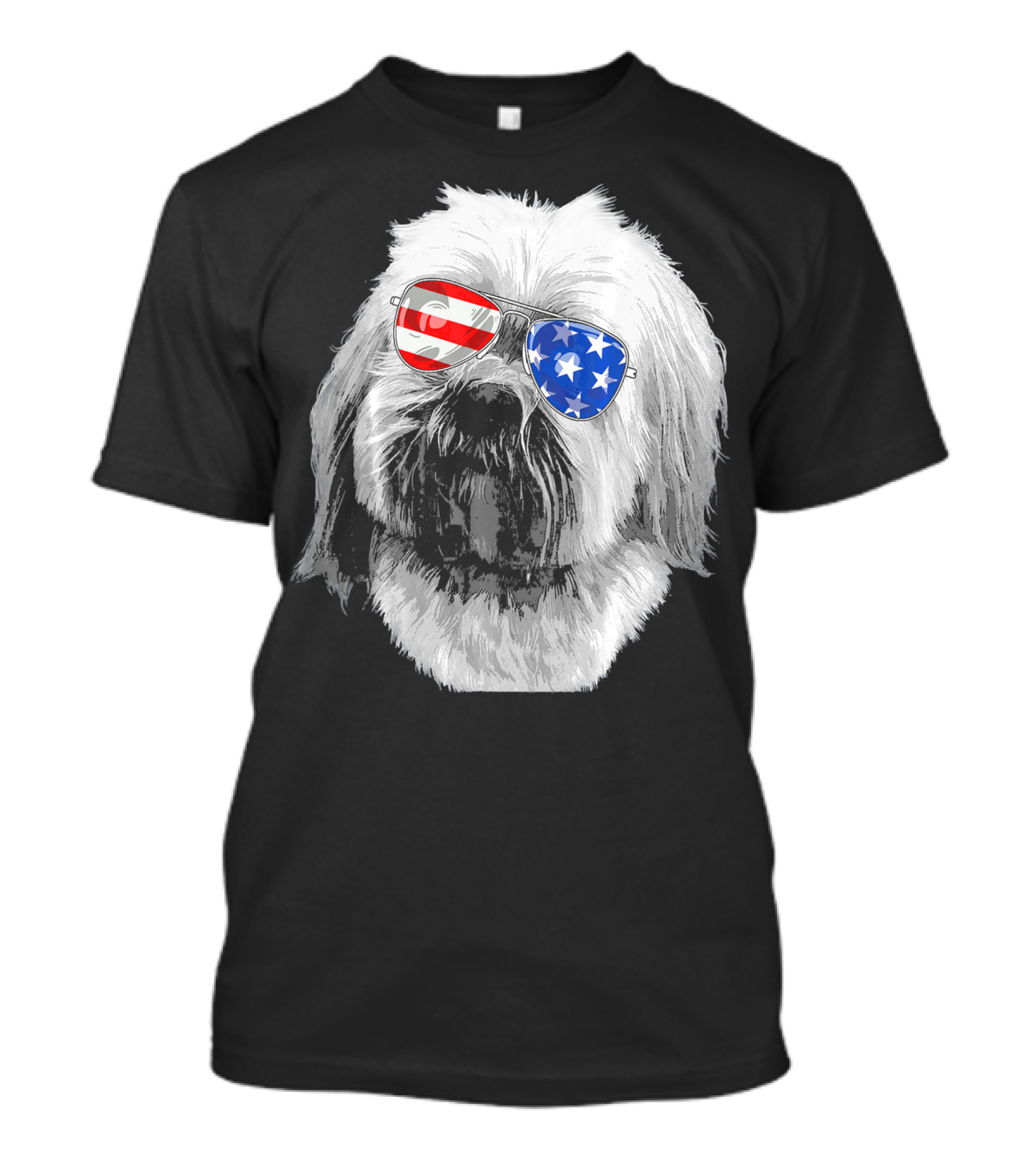 Vintage Lhasa Apso Dog With American Flag Sunglasses USA T-Shirt