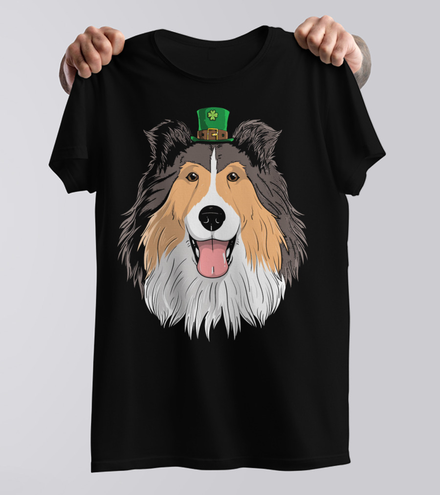 Sheltie Dog With Leprechaun Hat St Patricks Day T-Shirt
