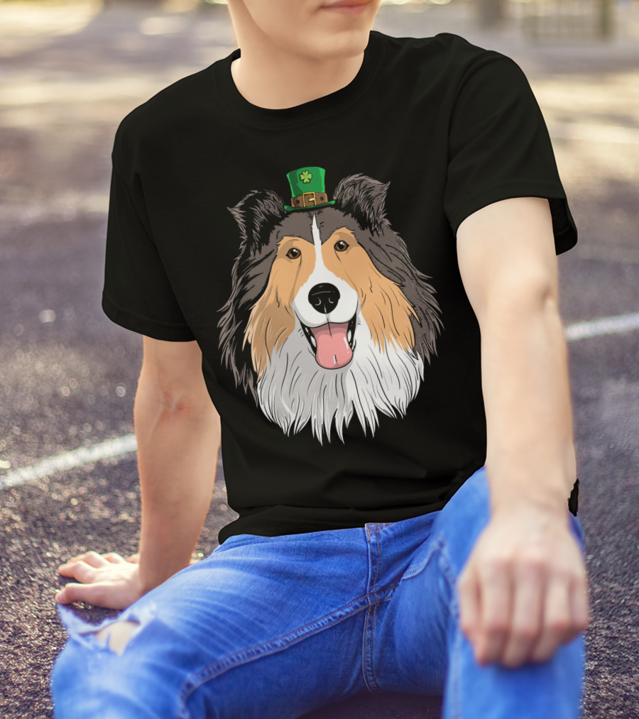 Sheltie Dog With Leprechaun Hat St Patricks Day T-Shirt