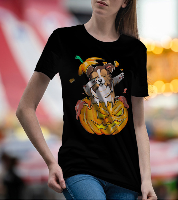 Sheltie Dabbing Pumpkin Halloween Costume T-Shirt