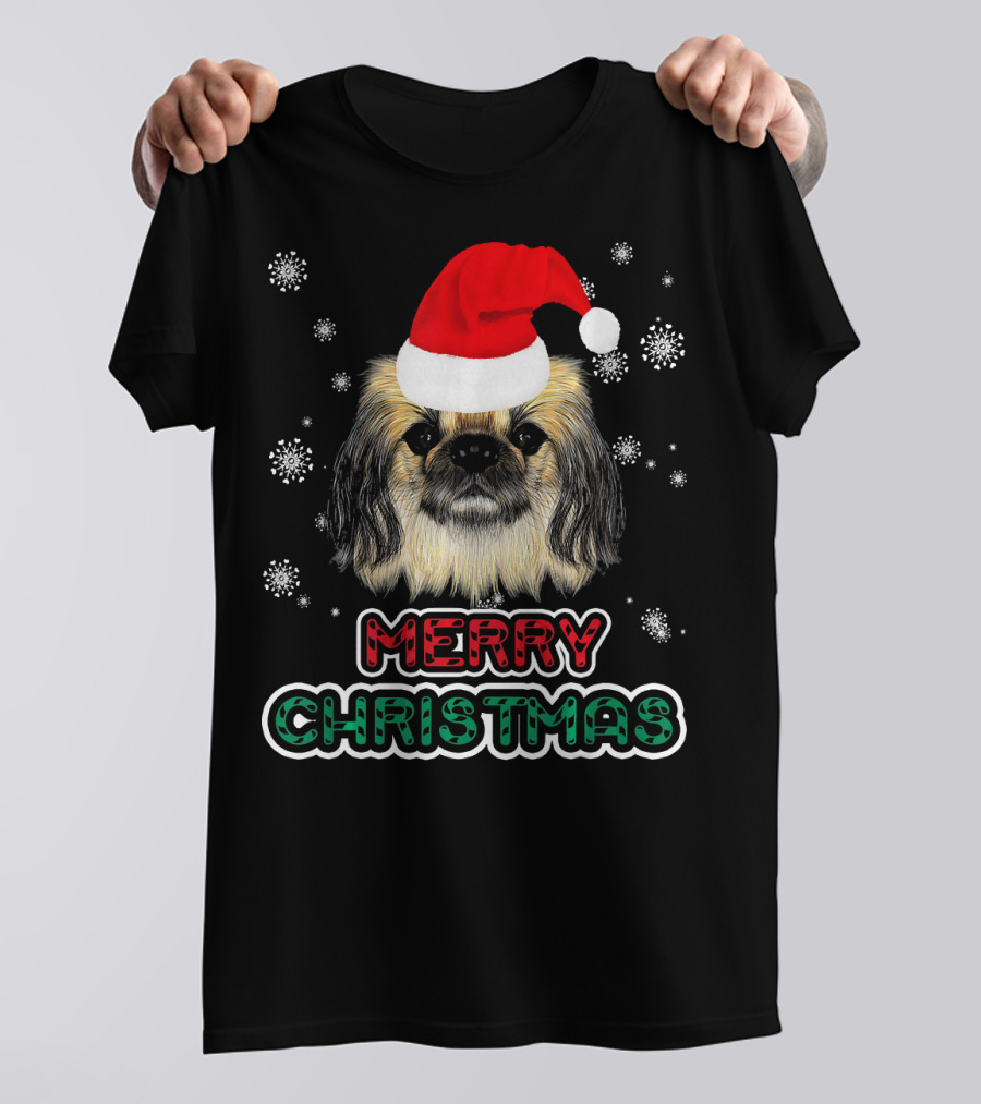 Merry Christmas Pekingese In Santa Hat T-Shirt