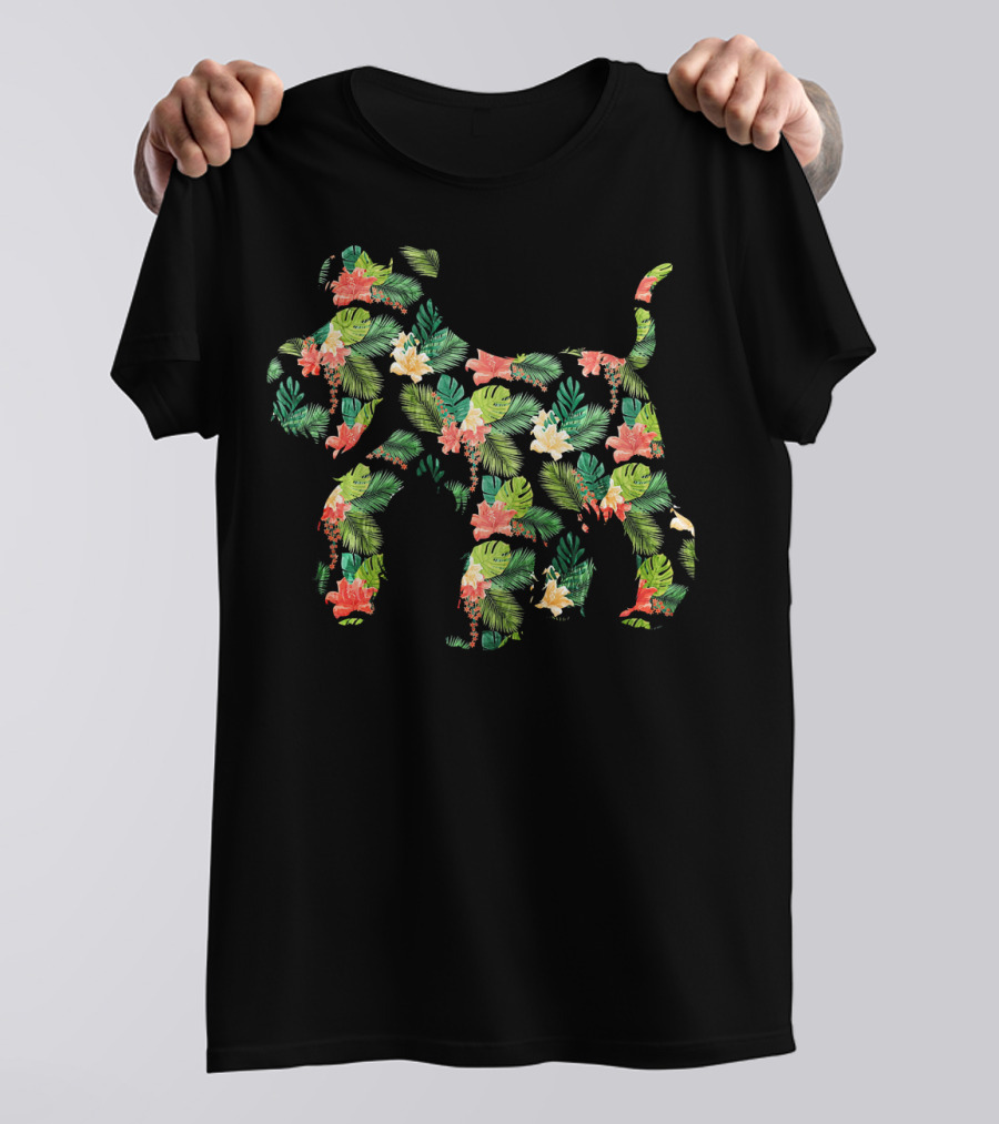 Schnauzer Tropical Floral Hibiscus Leaf Print T-Shirt