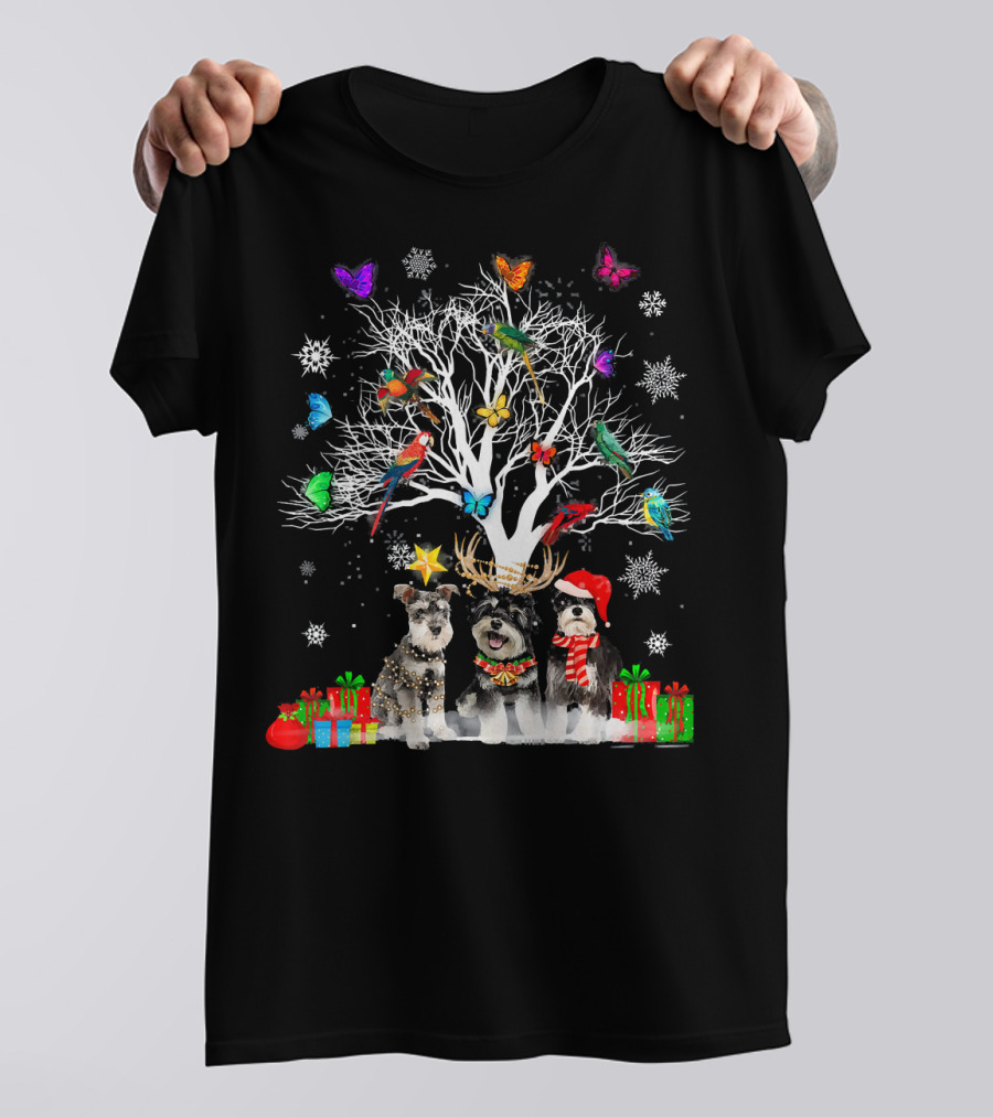 Schnauzer Christmas Tree With Gifts And Snowflakes T-Shirt