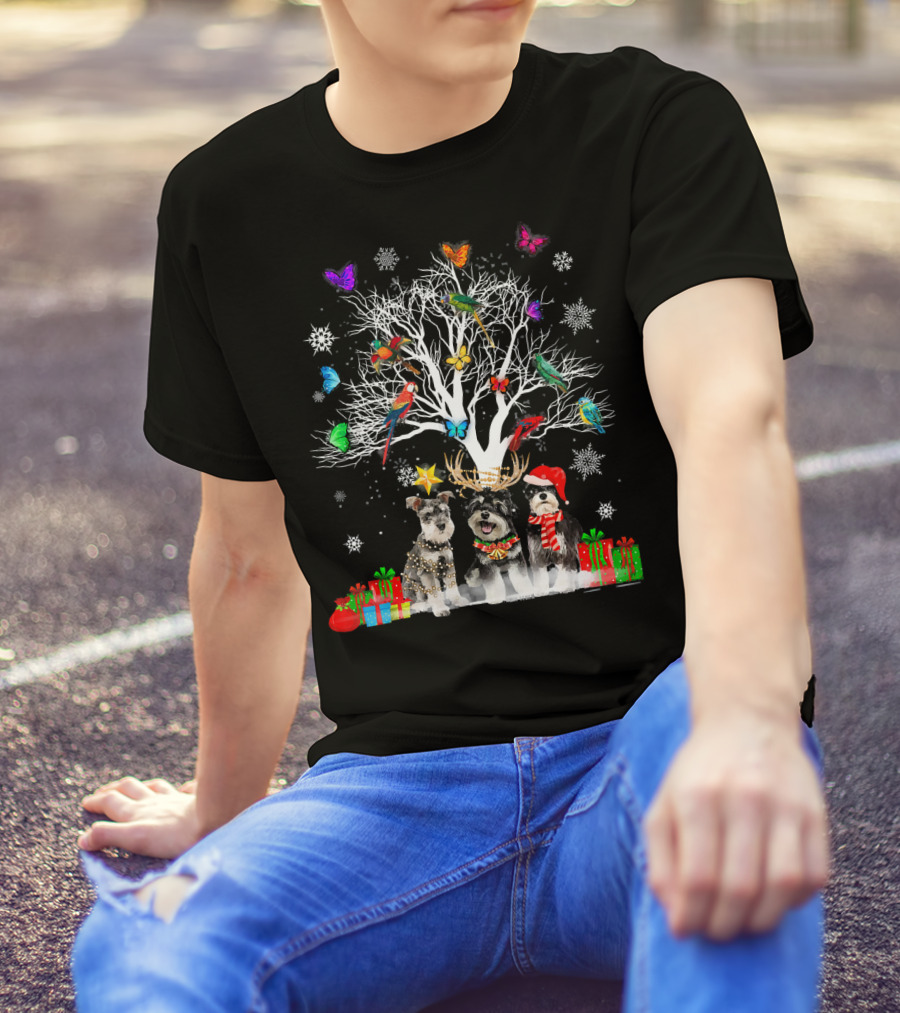 Schnauzer Christmas Tree With Gifts And Snowflakes T-Shirt