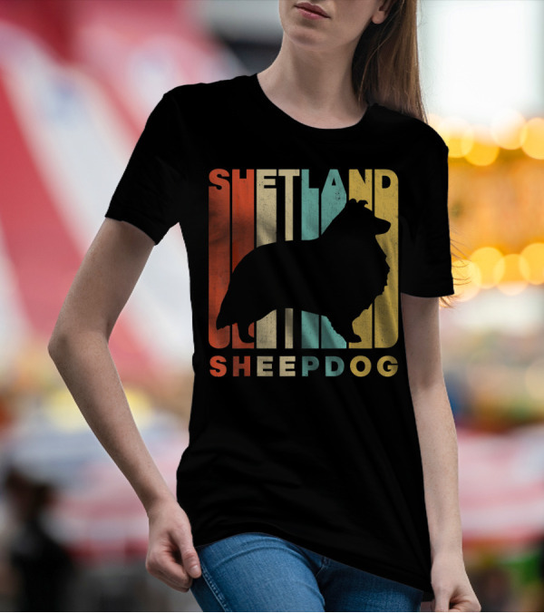 Shetland Sheepdog Vintage Retro Silhouette Mixed Colors T-Shirt
