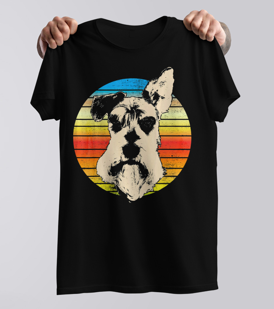 Vintage Miniature Schnauzer Retro Sunset Stripes T-Shirt