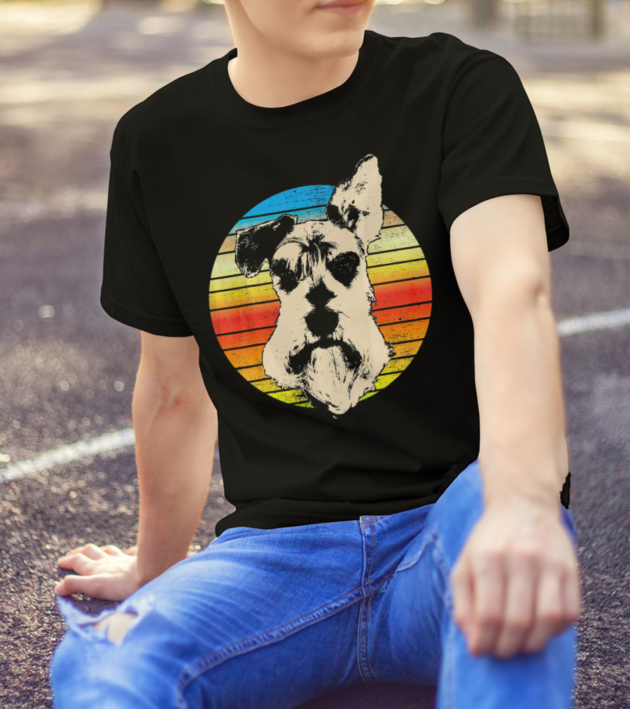 Vintage Miniature Schnauzer Retro Sunset Stripes T-Shirt