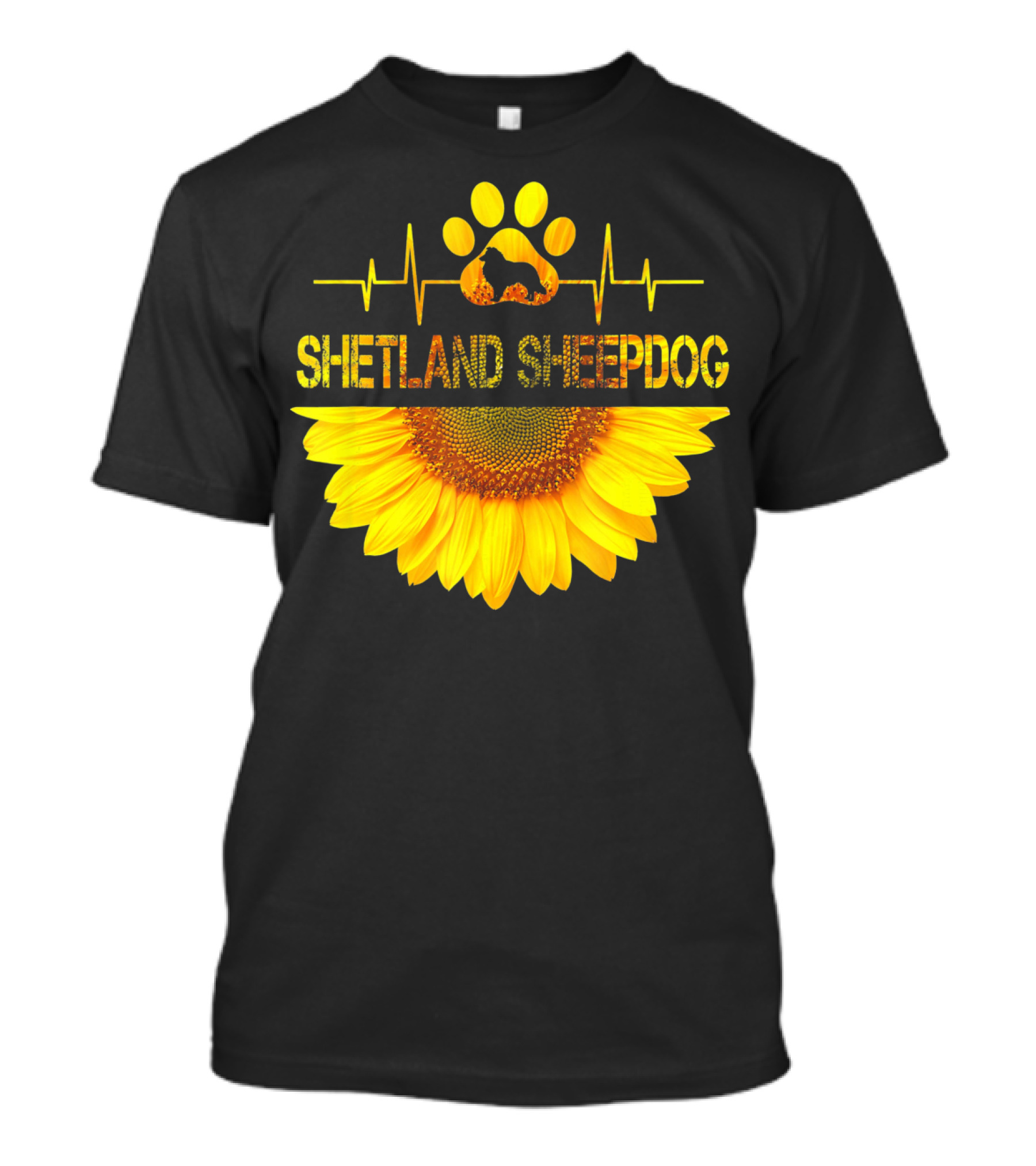Sunflower Shetland Sheepdog Heartbeat Paw Prints T-Shirt