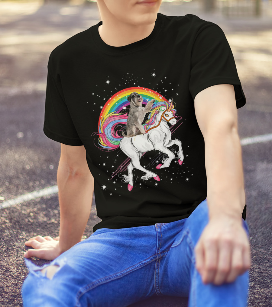 Schnauzer Unicorn Girls Space Galaxy Rainbow Magic Adventure T-Shirt