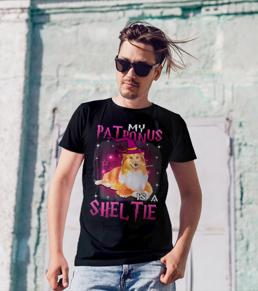 My Patronus Is A Sheltie Halloween Wizard Dog With Hat And Wand T-Shirt