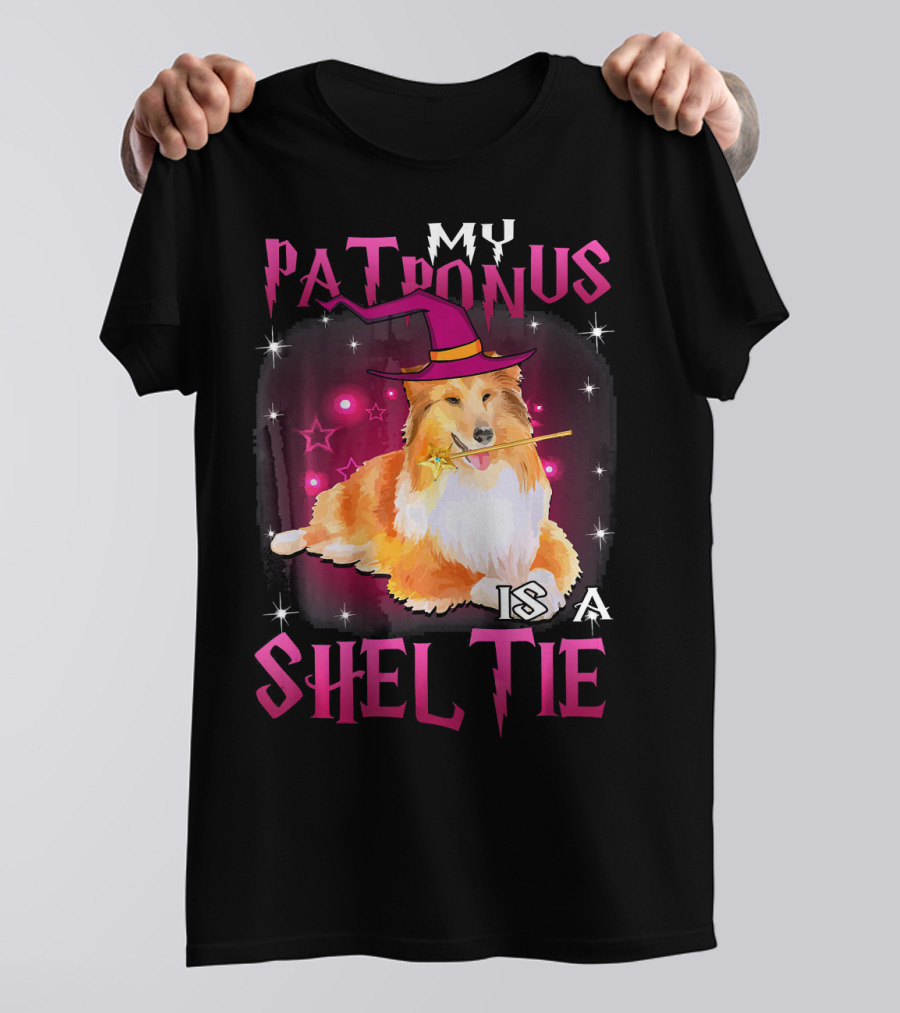 My Patronus Is A Sheltie Halloween Wizard Dog With Hat And Wand T-Shirt