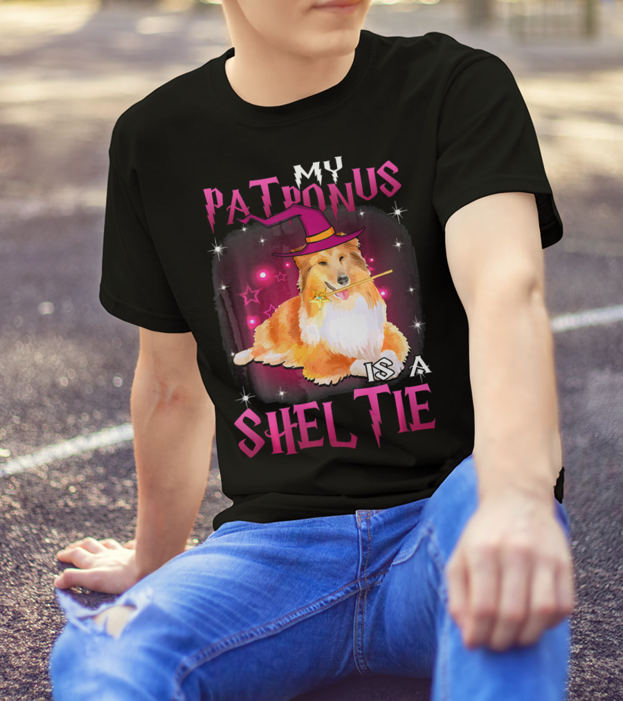 My Patronus Is A Sheltie Halloween Wizard Dog With Hat And Wand T-Shirt