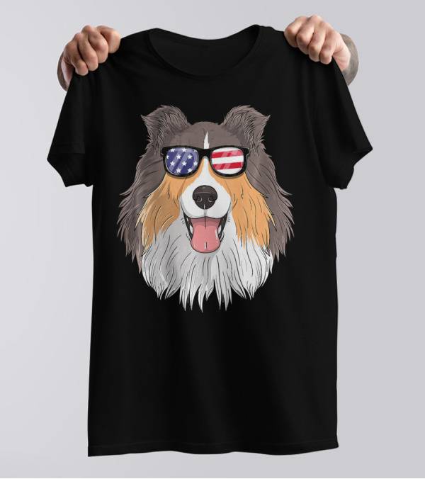 Shetland Sheepdog Patriotic Sheltie USA Sunglasses T-Shirt
