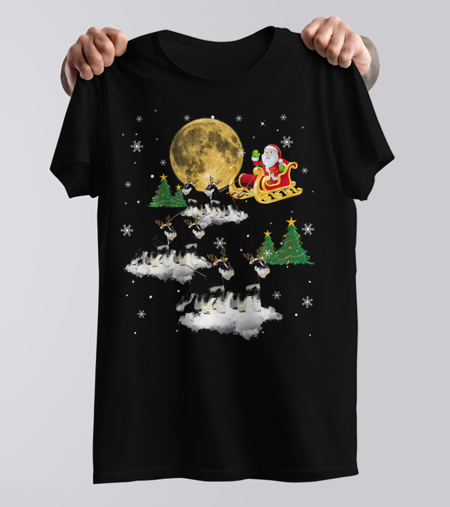 Schnauzer Christmas Funny Santa Sleigh Snowflakes Moon Trees T-Shirt