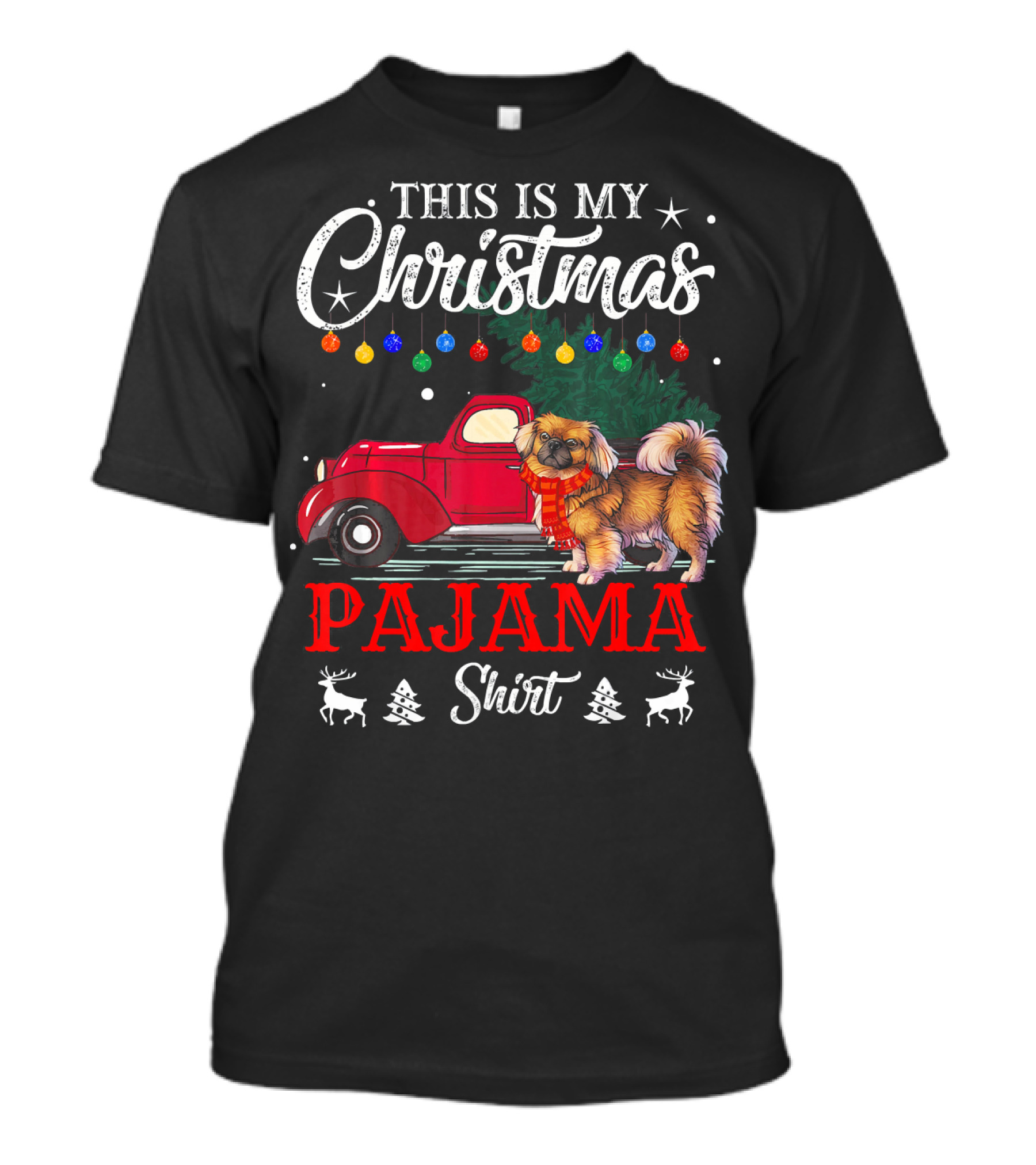 This Is My Christmas Pajama Shirt With Pekingese Dog And Red Truck T-Shirt