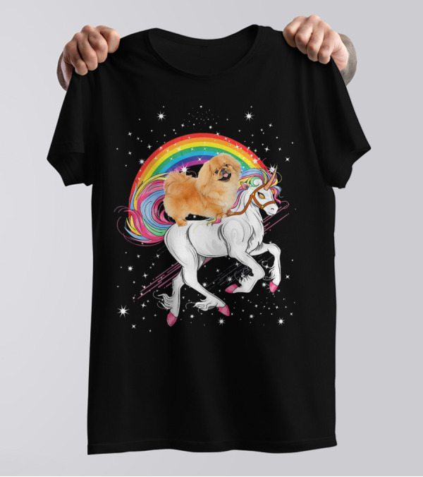 Pekingese Unicorn Rainbow Galaxy Space Adventure T-Shirt