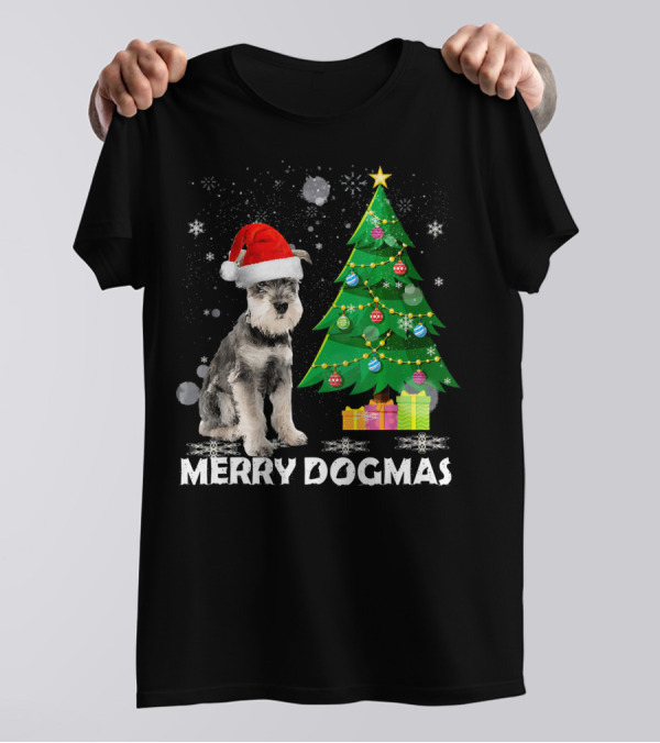 Merry Dogmas Schnauzer Christmas Santa Hat Tree T-Shirt
