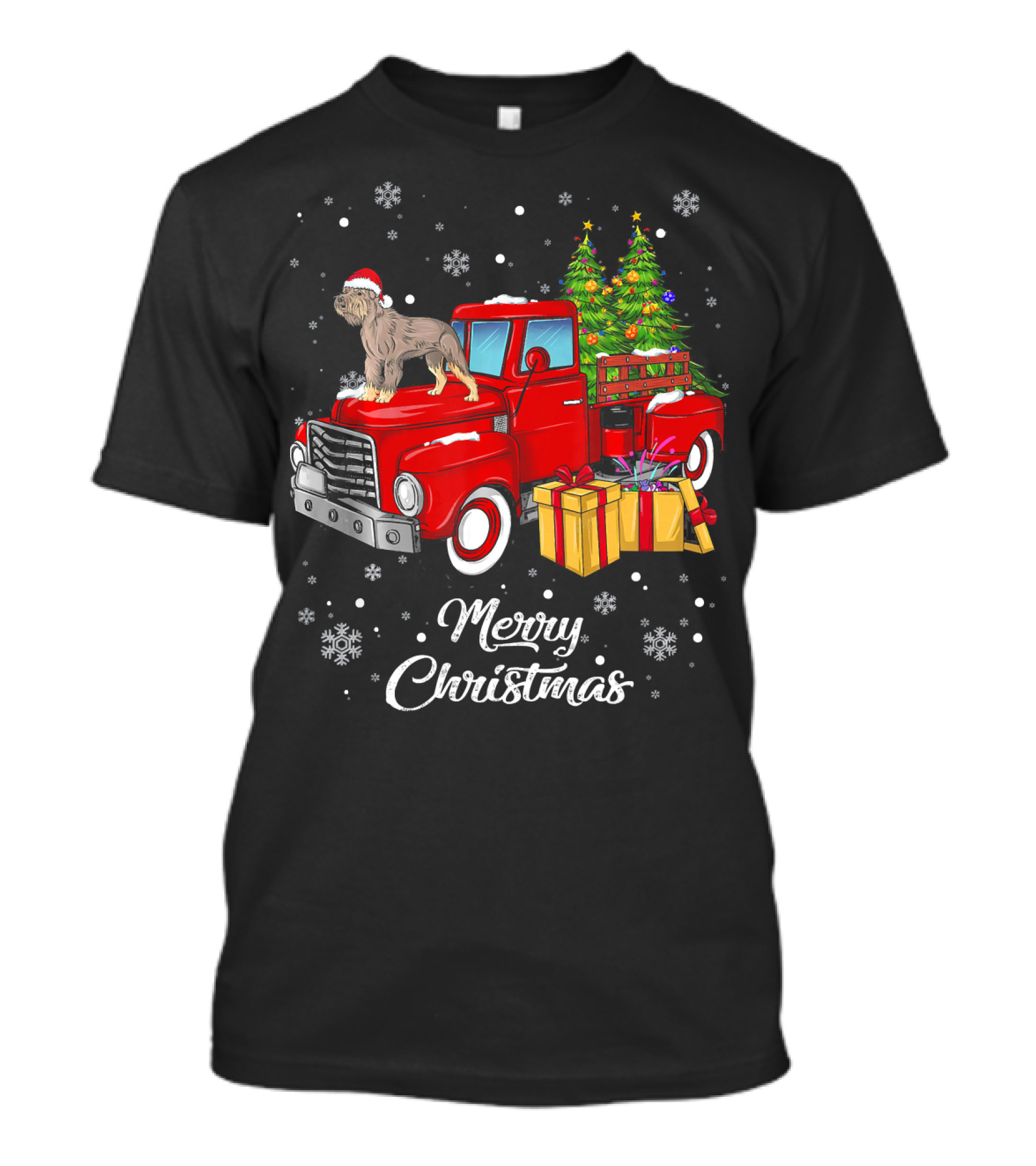 Merry Christmas Schnauzer On Red Truck With Gifts And Tree T-Shirt