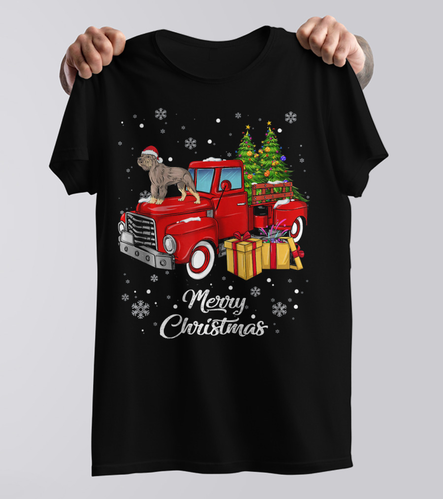 Merry Christmas Schnauzer On Red Truck With Gifts And Tree T-Shirt