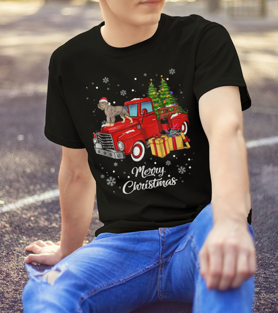 Merry Christmas Schnauzer On Red Truck With Gifts And Tree T-Shirt