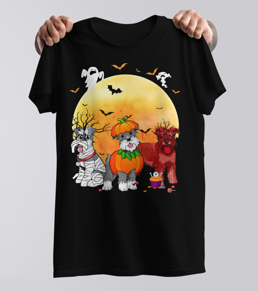Miniature Schnauzer Dog Mummy Pumpkin Halloween Delight T-Shirt