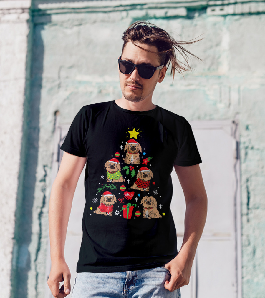 Pekingese Dog Christmas Tree With Ornaments And Gifts T-Shirt