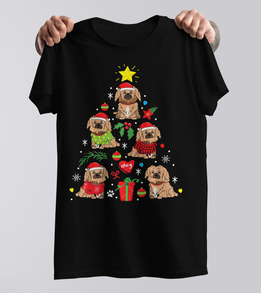 Pekingese Dog Christmas Tree With Ornaments And Gifts T-Shirt